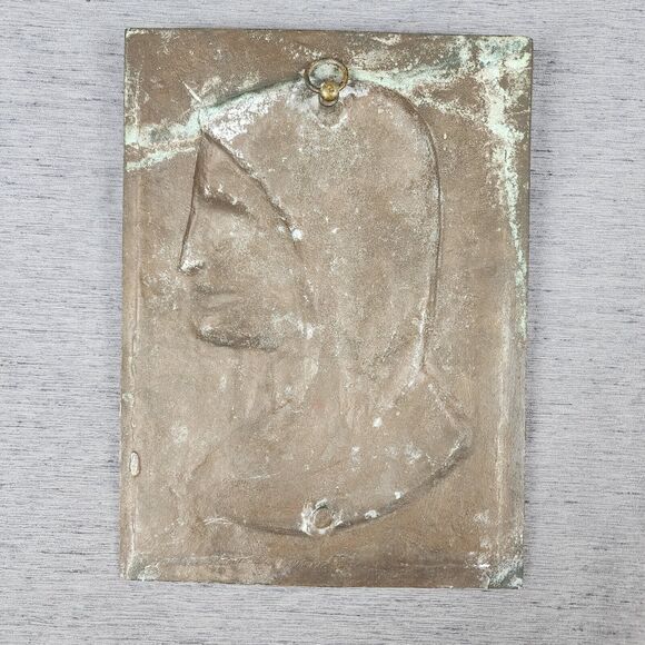 Holy Mother Mary and Jesus Bronze Plaque Set French Catholic Religious Wall Icon - Picture 9 of 11